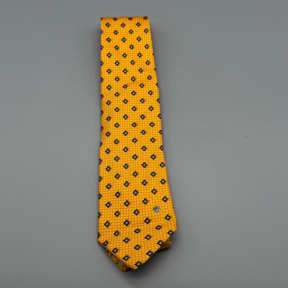 Gianni Versace Mens Vintage‎ Silk Tie Yellow Geometric Medusa Head Made in Italy
